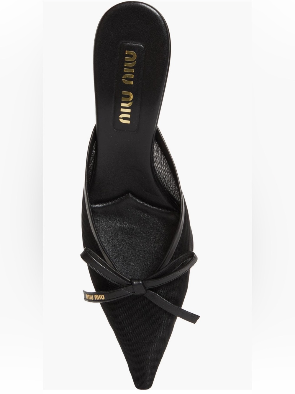Authentic Miu Miu Black Leather Bow Mesh Fabric 55mm Kitten Heel Mule 8.5US 38EU - Picture 5 of 12